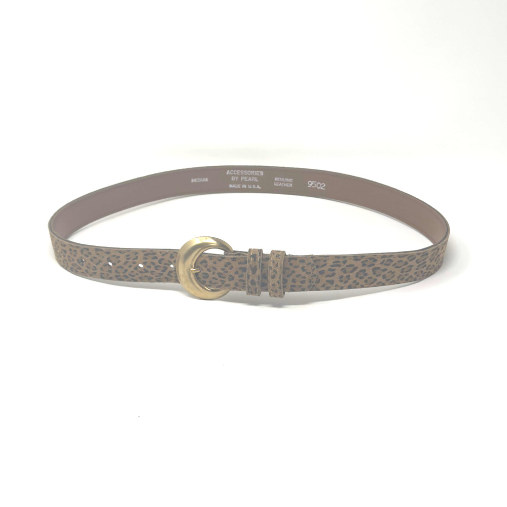 Vintage Leopard Cheetah Animal Print Leather Belt Medium Gold Tone Buckle